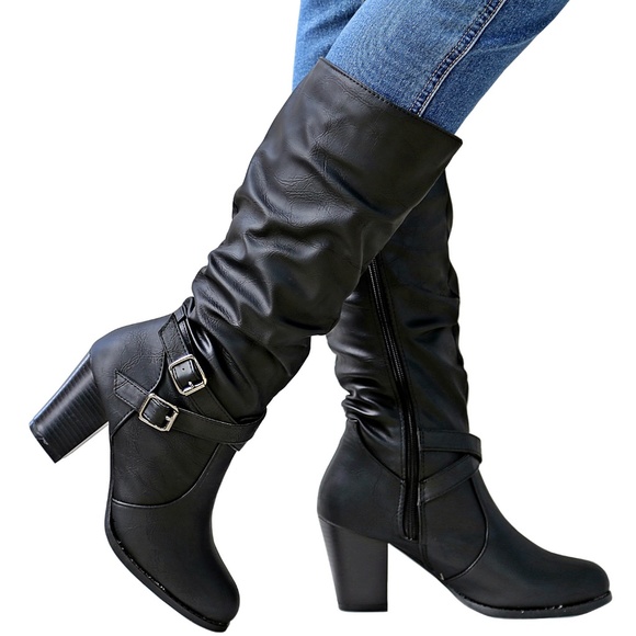 slouch block heel boots